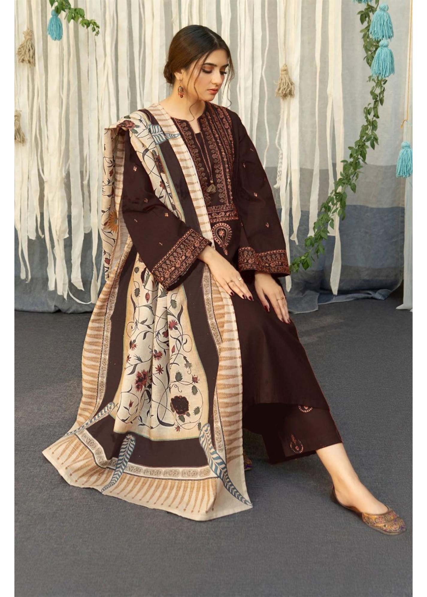 Bin Ashraf D#1384 – Elegant Dhanak Embroidered 3PC Suit