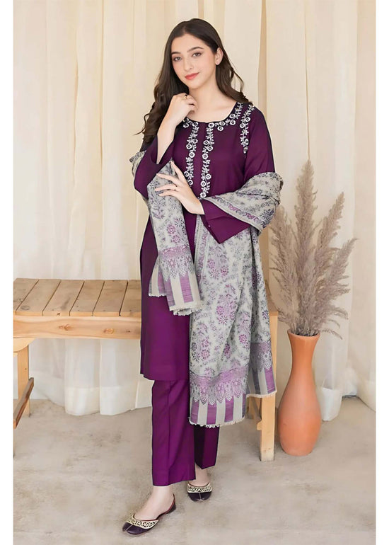 Bin Ashraf D#1384 – Elegant Dhanak Embroidered 3PC Suit