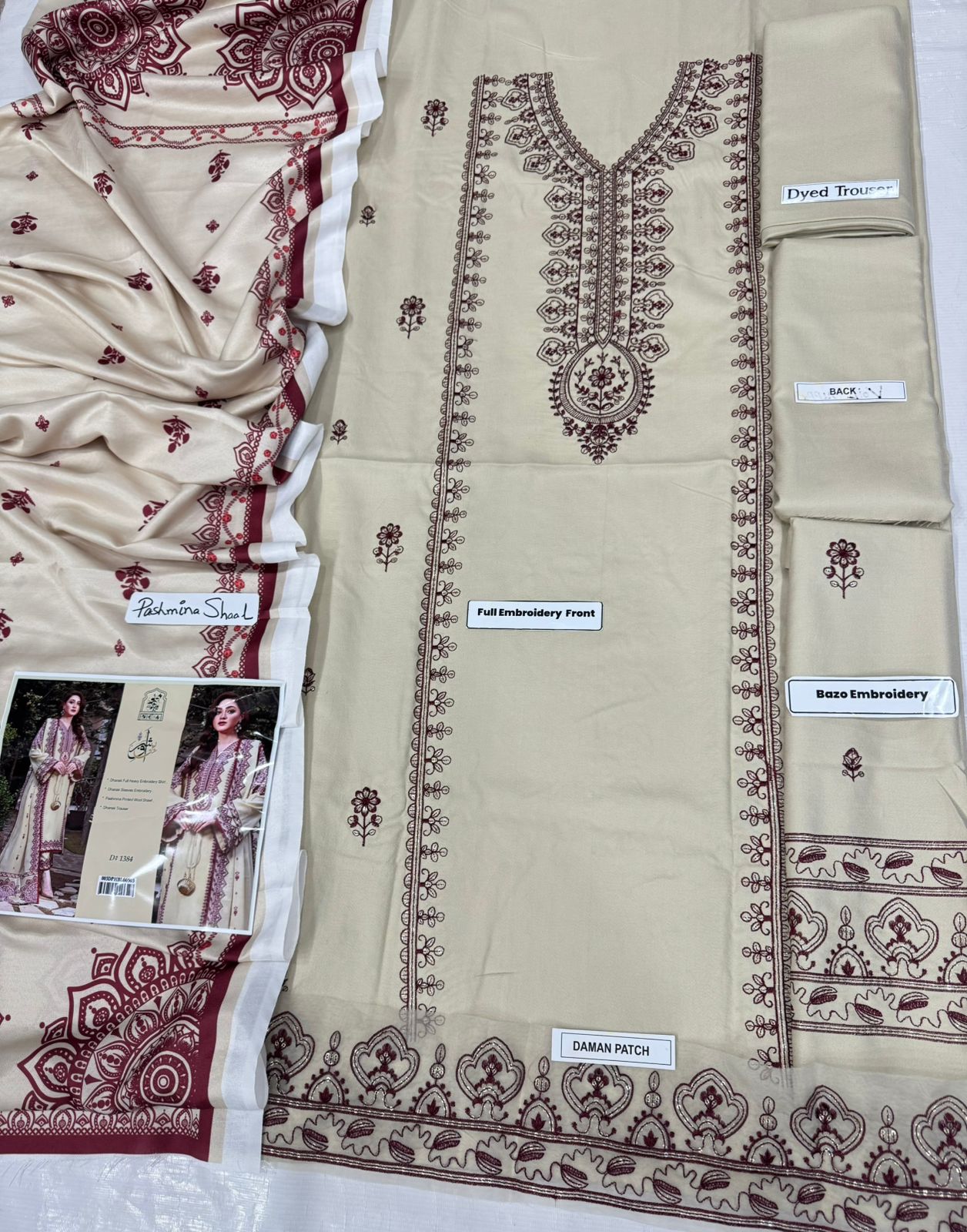 Bin Ashraf D#1384 – Elegant Dhanak Embroidered 3PC Suit