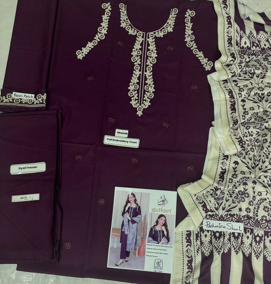 Bin Ashraf D#1384 – Elegant Dhanak Embroidered 3PC Suit