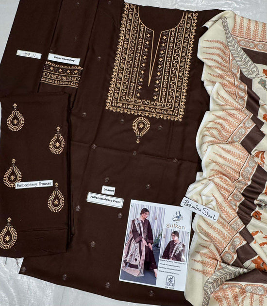 Bin Ashraf D#1384 – Elegant Dhanak Embroidered 3PC Suit