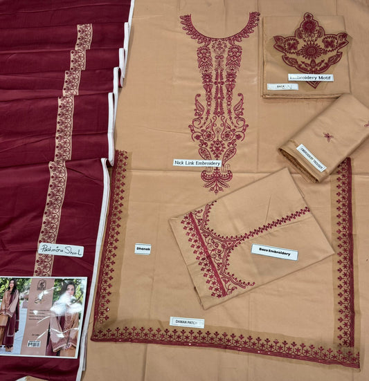 Bin Ashraf D#1384 – Elegant Dhanak Embroidered 3PC Suit