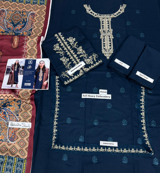 Bin Ashraf D#1384 – Elegant Dhanak Embroidered 3PC Suit