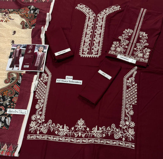 Bin Ashraf D#1384 – Elegant Dhanak Embroidered 3PC Suit
